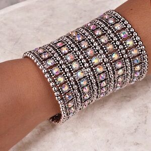New Wide Crystal Egyptian Style Flex Bracelet